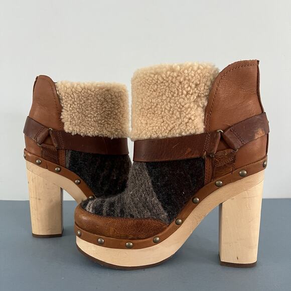 Woolrich x Anthropologie Artist Wool Shearling Platform Wood Heel Booties - Picture 5 of 10